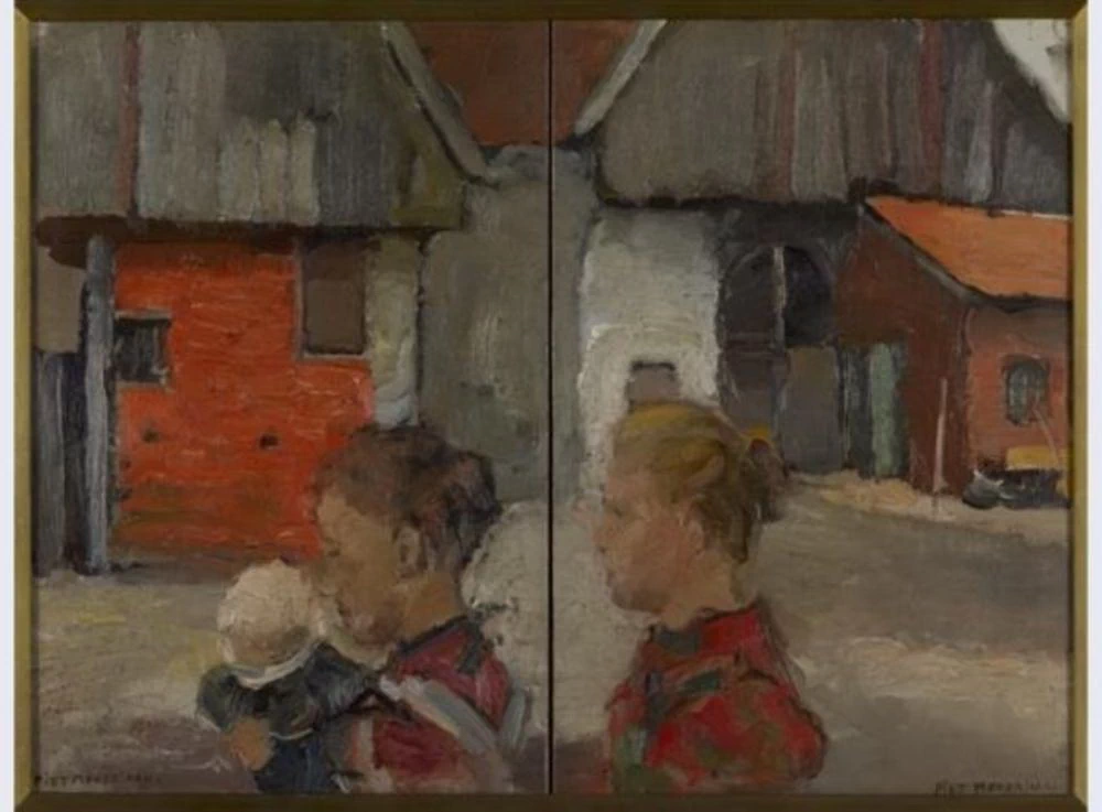 Timpani posteriori di fabbricati agricoli con figure - Kunstmuseum Den Haag